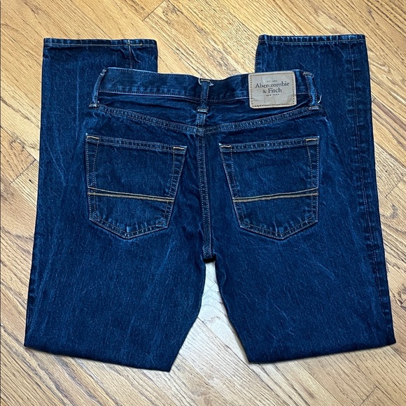 A & F Button Fly Slim Straight Thick Strong Warm Denim Blue Jean Mens W/28 L/30 - Picture 5 of 12